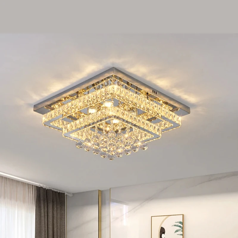 

Luxury Water Droplets Chain Crystal Ceiling Lamp Chandelier Nordic Dimmable Gold Square Pendant Lamp Dining Room Custom Color
