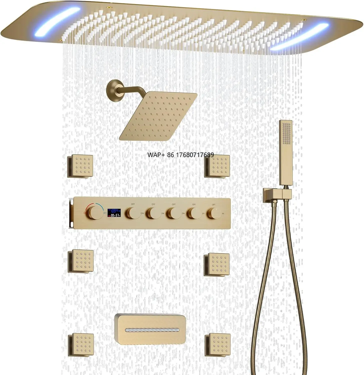 Temperature Display 5 Function Shower System Wall Mounted Handheld Shower Head 16X26 Inch Shower Set Bathroom