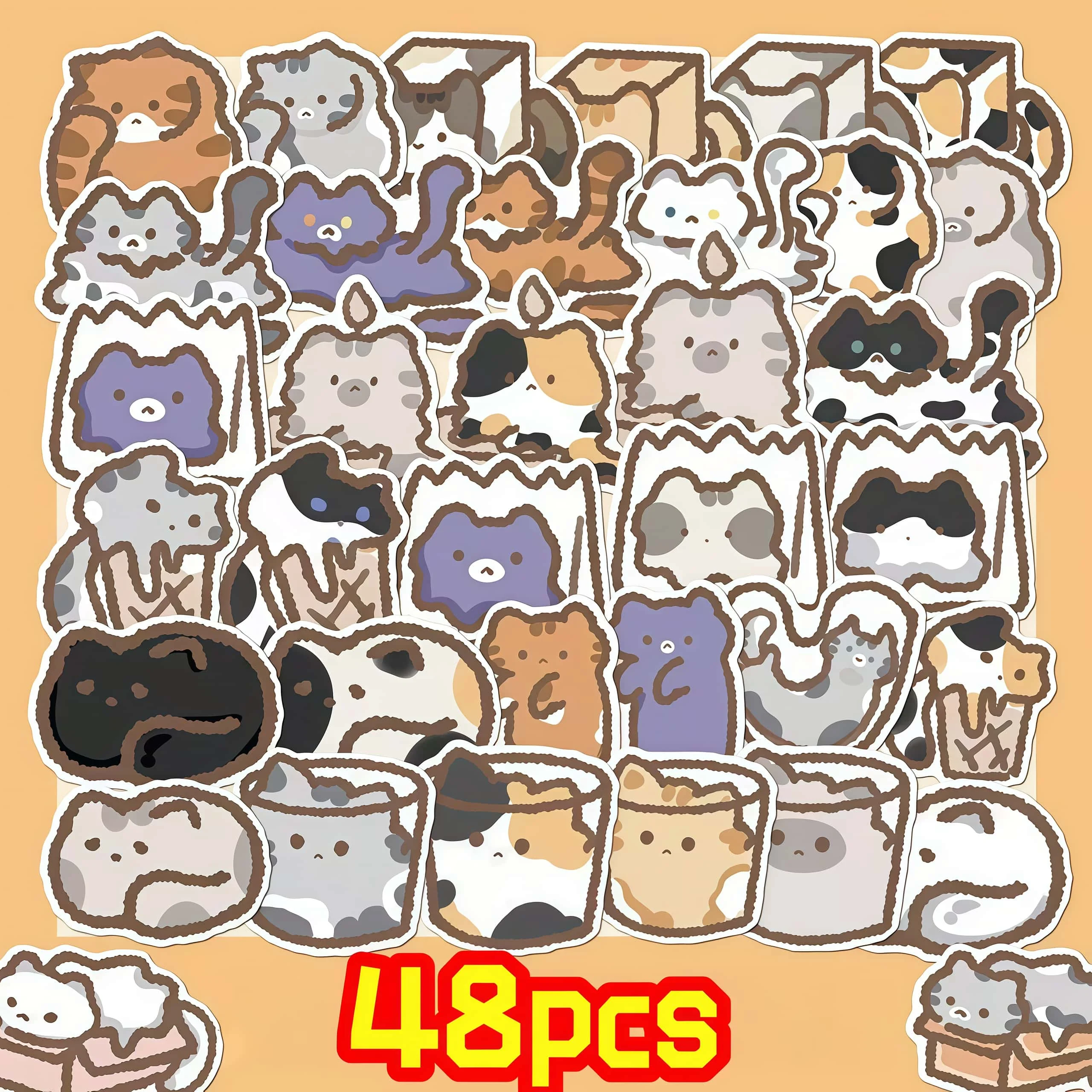 48 قطعة من ملصقات القطط Kawaii، شارات كرتونية لطيفة على شكل قطة مع أوضاع مختلفة لديي والمجلة وديكور الهدايا #1