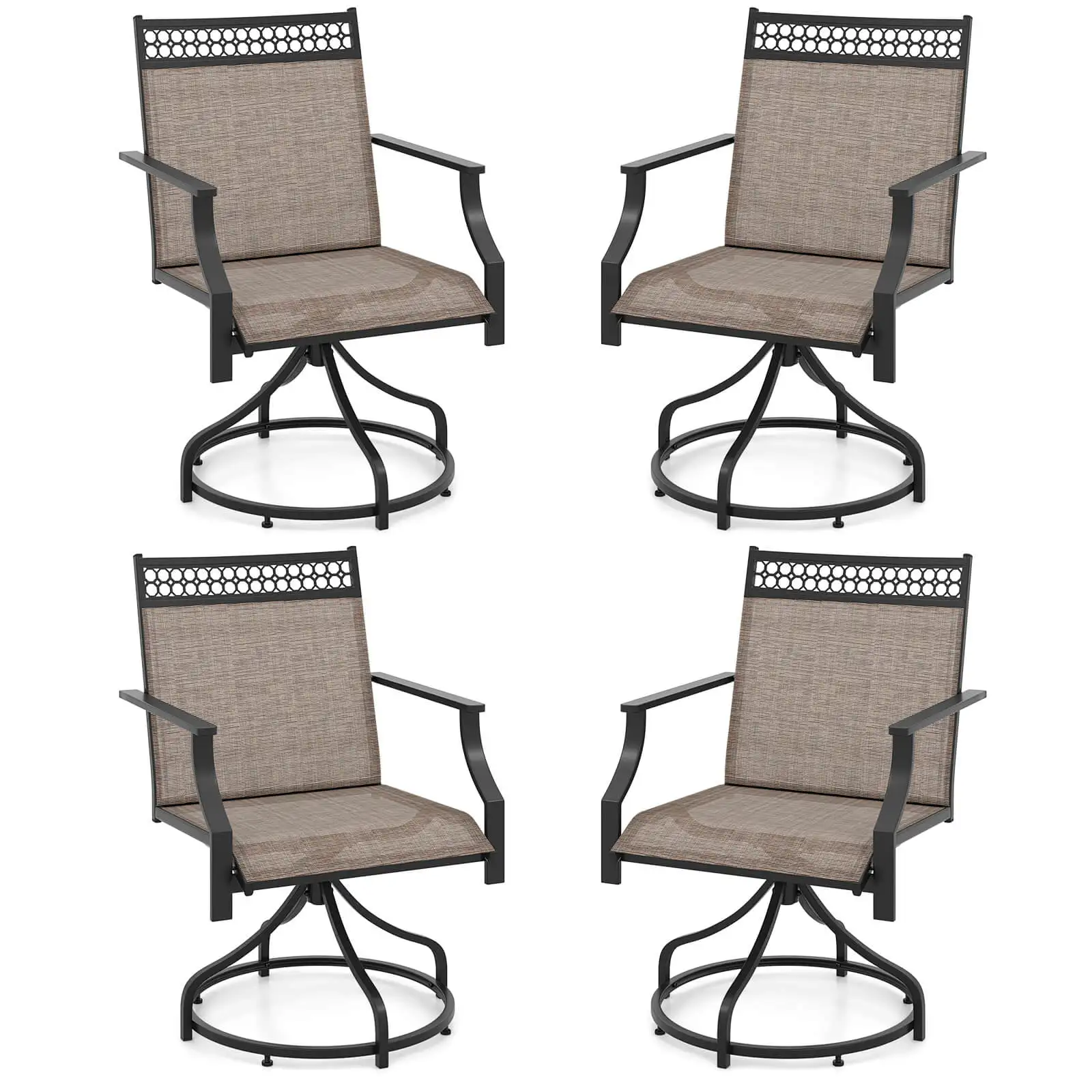 Patio Swivel Dining Chairs Set of 4 w/ Quick-Drying Fabric and Metal Frame