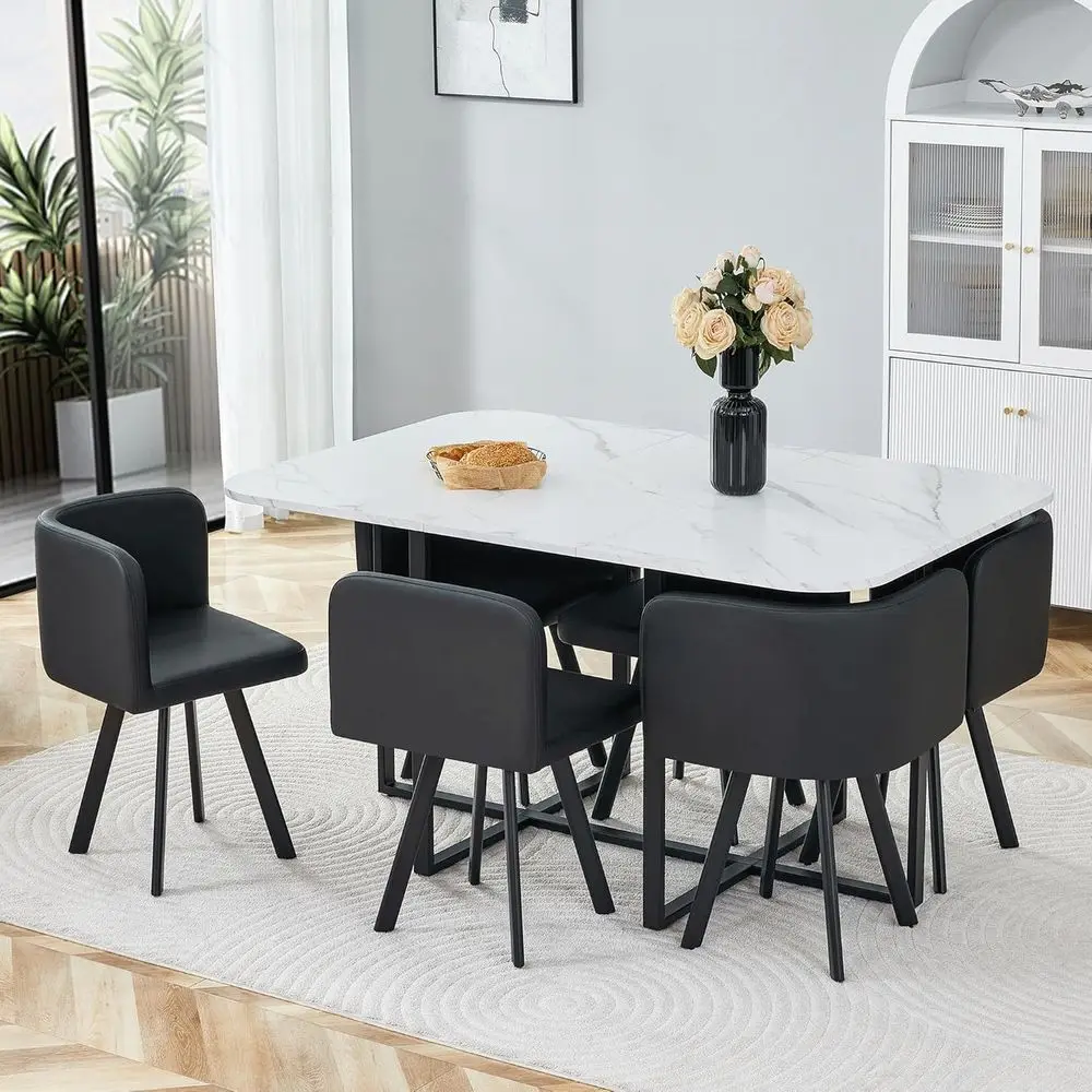 

7-Piece Dining Set with Cushioned Chairs for Home, Office, and Small Spaces