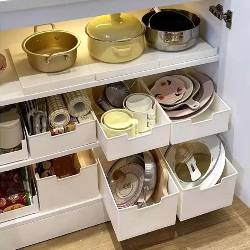 1Pc/No-Drill Pull-Out Storage Basket, Built-In Sliding Storage Box for Cabinets, Kitchen Countertop Snack Storage Box