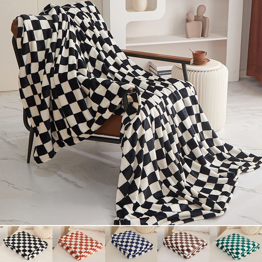 Classic Plaid Sofa Blanket Thickened Milk Fleece Blanket Geometric Cozy Blanket Home Decor Bedspread Manta de sofá a cuadros