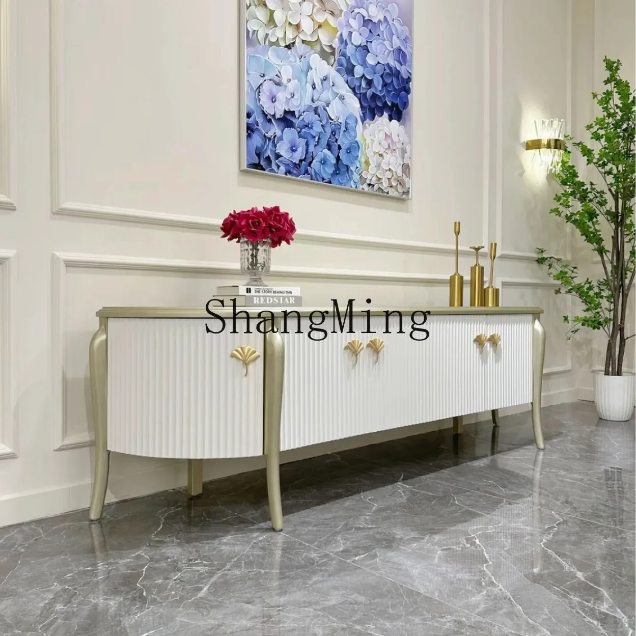 

FG light luxury TV cabinet white champagne wall side cabinet household living room locker