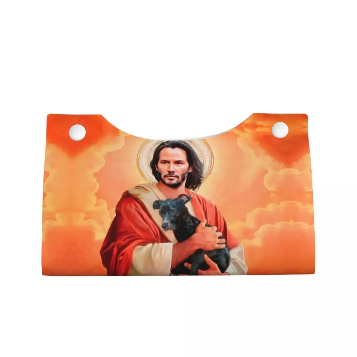 Custom Jesus Saint Meme Keanu Reeves Tissue Box Cover PU Leather Rectangular Facial Tissues Holder for Office