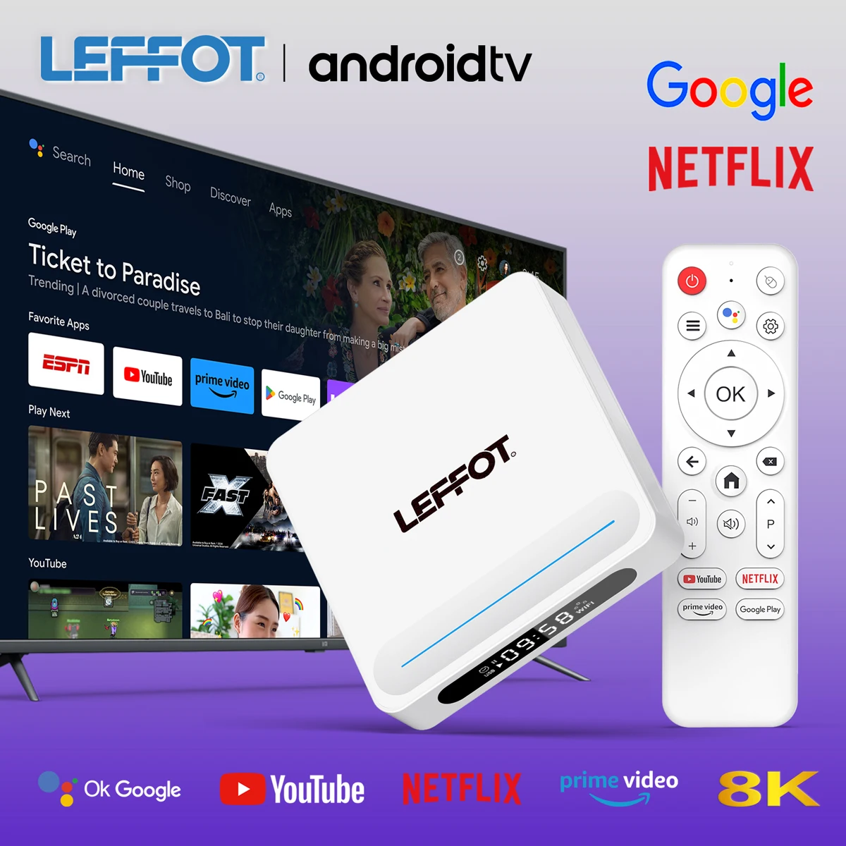 LEFFOT H618Plus Tv Box Android14 Allwinner H618 WiFi6 BT5.4 100M Ethernet 8K@60fps HD Output Google Voice Assistant Set-Top Box