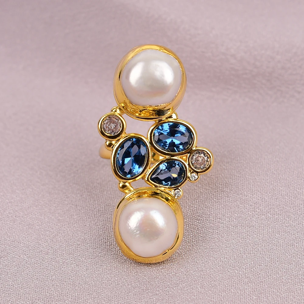

APDGG культивированные белые жемчужные кольца Кеши, смешанные цвета, синее позолоченное кольцо с фианитом для женщин, ювелирные изделия на день Святого Валентина