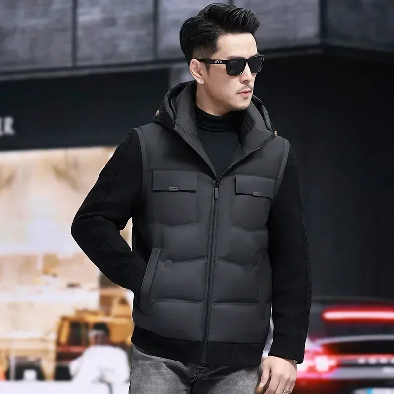 Knitted Sleeves Hooded Jackets Removable Luxury Down Jacket Men Designer Clothes Men 2024 Winter Jacket for Men Mens Coat