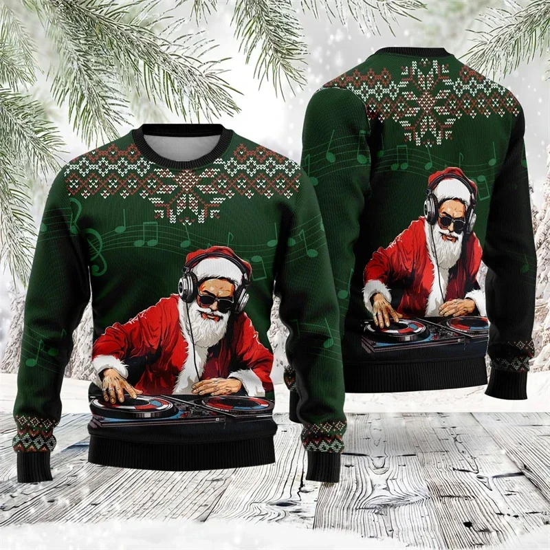 Suéteres navideños de Papá Noel para hombre, ropa divertida y fea, suéter de Navidad, sudadera de cuello redondo, ropa de calle masculina de Hip Hop 2024