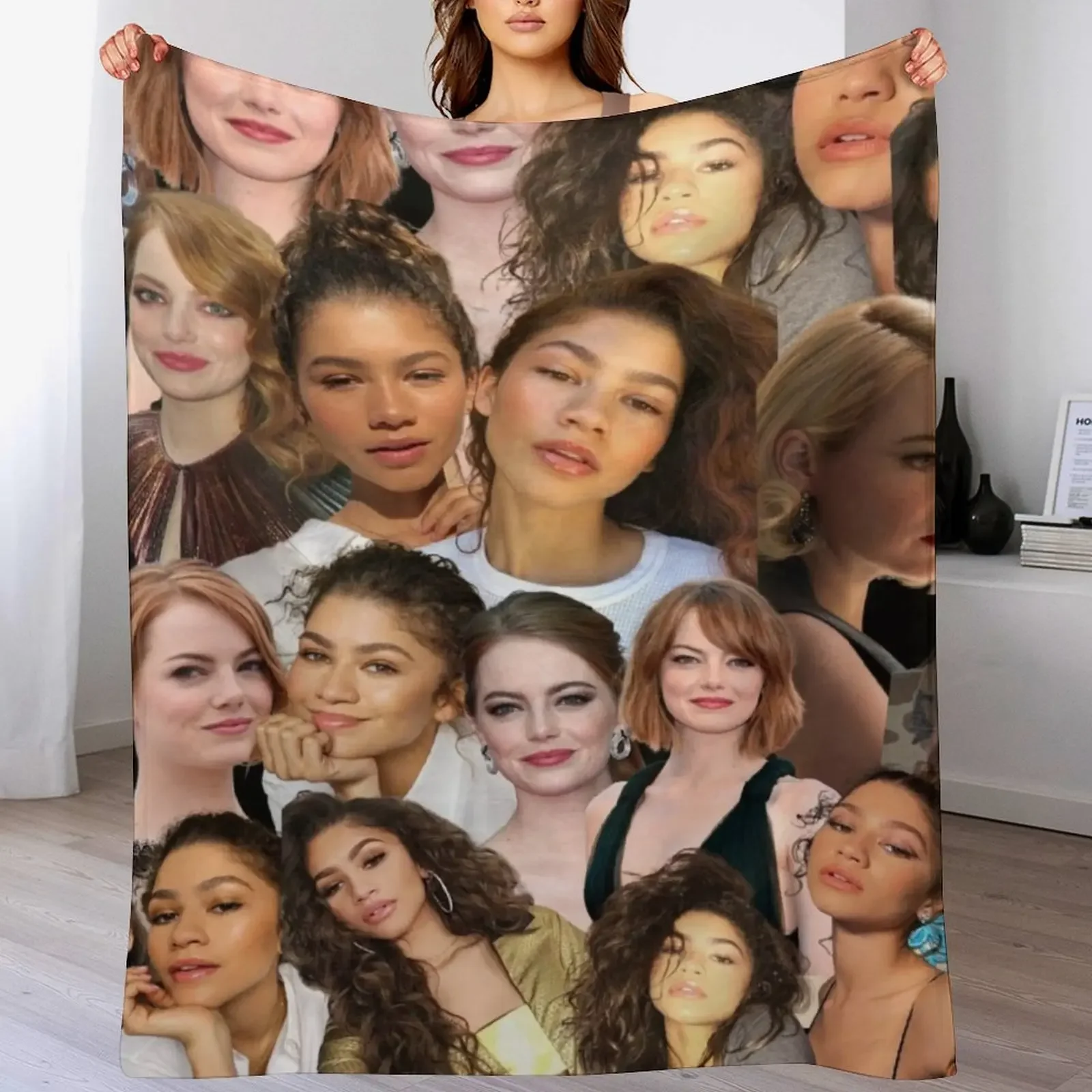 

Emma stone and zendaya collage Throw Blanket Fuzzy Plush Throw Blanket for Sofa Chair