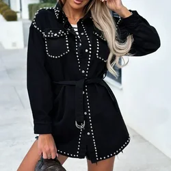 Denim Coat Women Spring Autumn Cotton Ropa Vintage Jeans Rivet Punk Gothic Bomber Jacket Windbreaker Y2k Jackets Streetwear