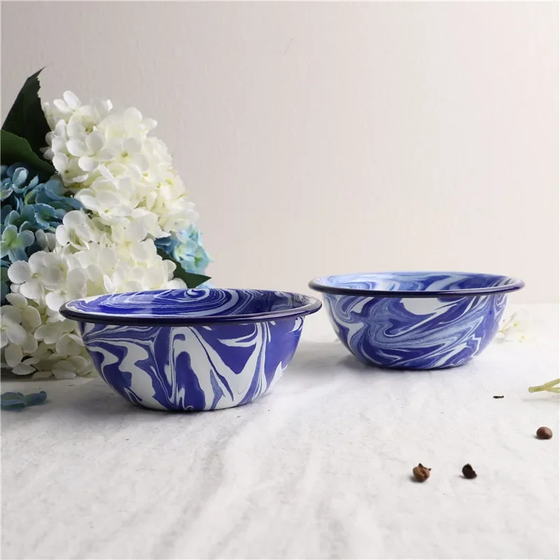 

Creative Klein Blue Enamel Soup Bowl Fruit Salad Bowls Thickened Baking Mixing Cooking Bowl Creative Decoration Tableware