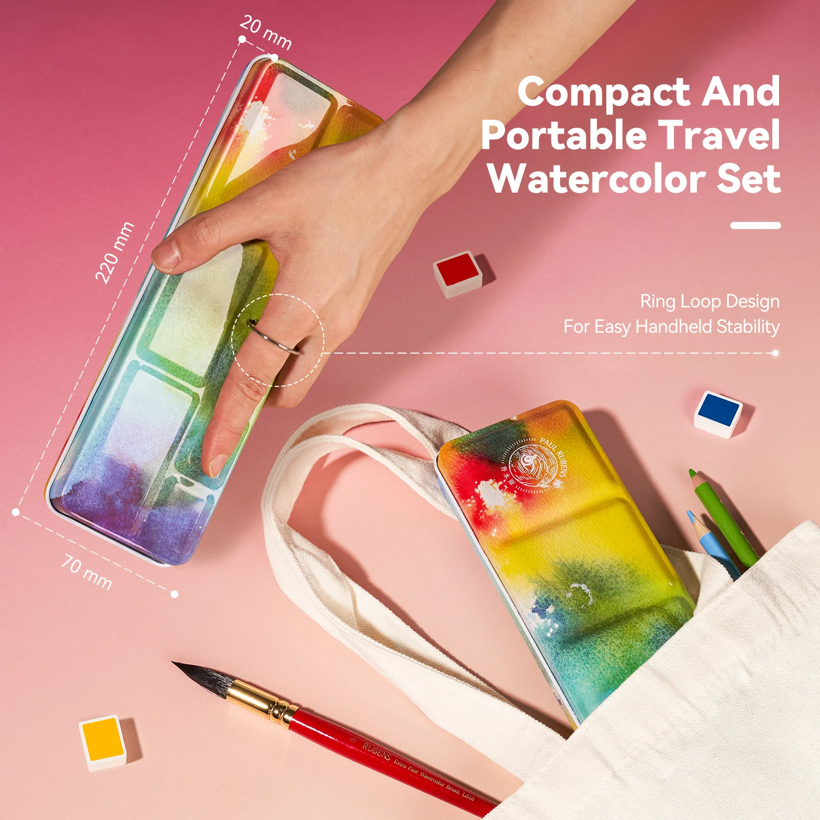 Paul Rubens Watercolor Paint Set, 24 Colors Solid Watercolor Paint