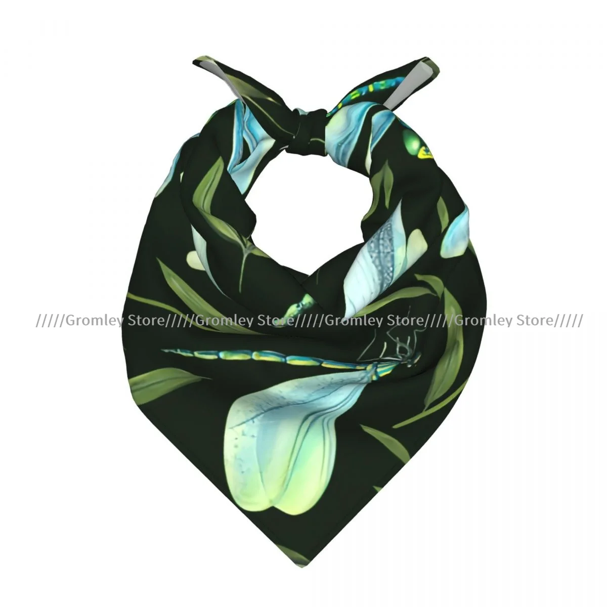 Square Scarf Women Dragonflies With Bamboo Leaves Bandana Headscarf