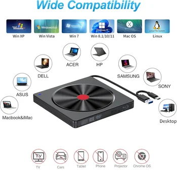 External Blu-ray Drive, USB 3.0 & Type-C BD Reader, DVD/CD Burner – Portable Blu-ray Player for Laptop PC, Windows/Linux/Mac OS 4
