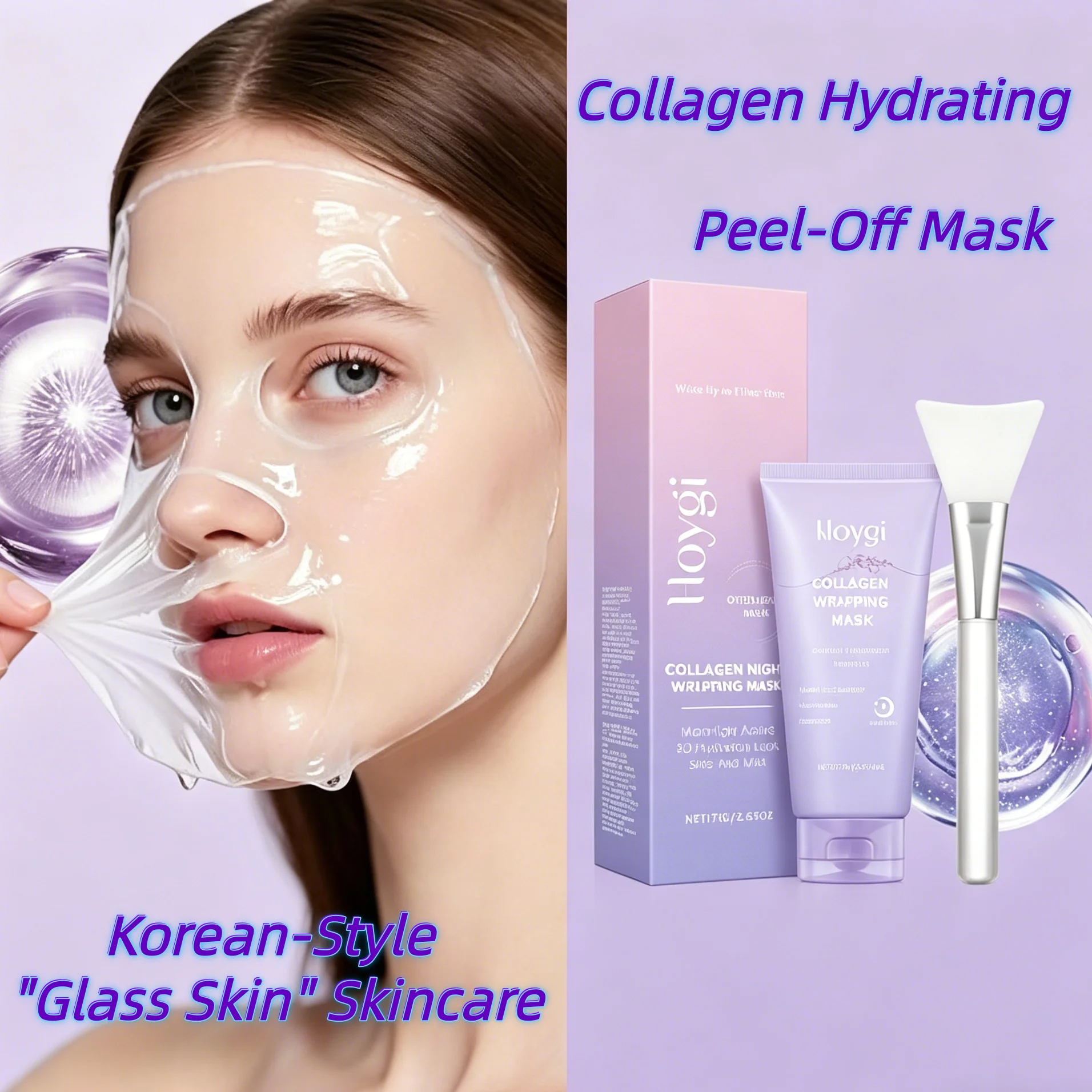 Korean Skincare Collagen Peel Off Facial Mask,Instant Glass Skin Glow,Dual Collagen Plumping,Skin Lifting&Tightening,Hydration Boost,Gentle Pore Refining&Exfoliation,Liquid To Solid Occlusion Technology,Satisfying Peel Experience,Vegan&Clean Beauty