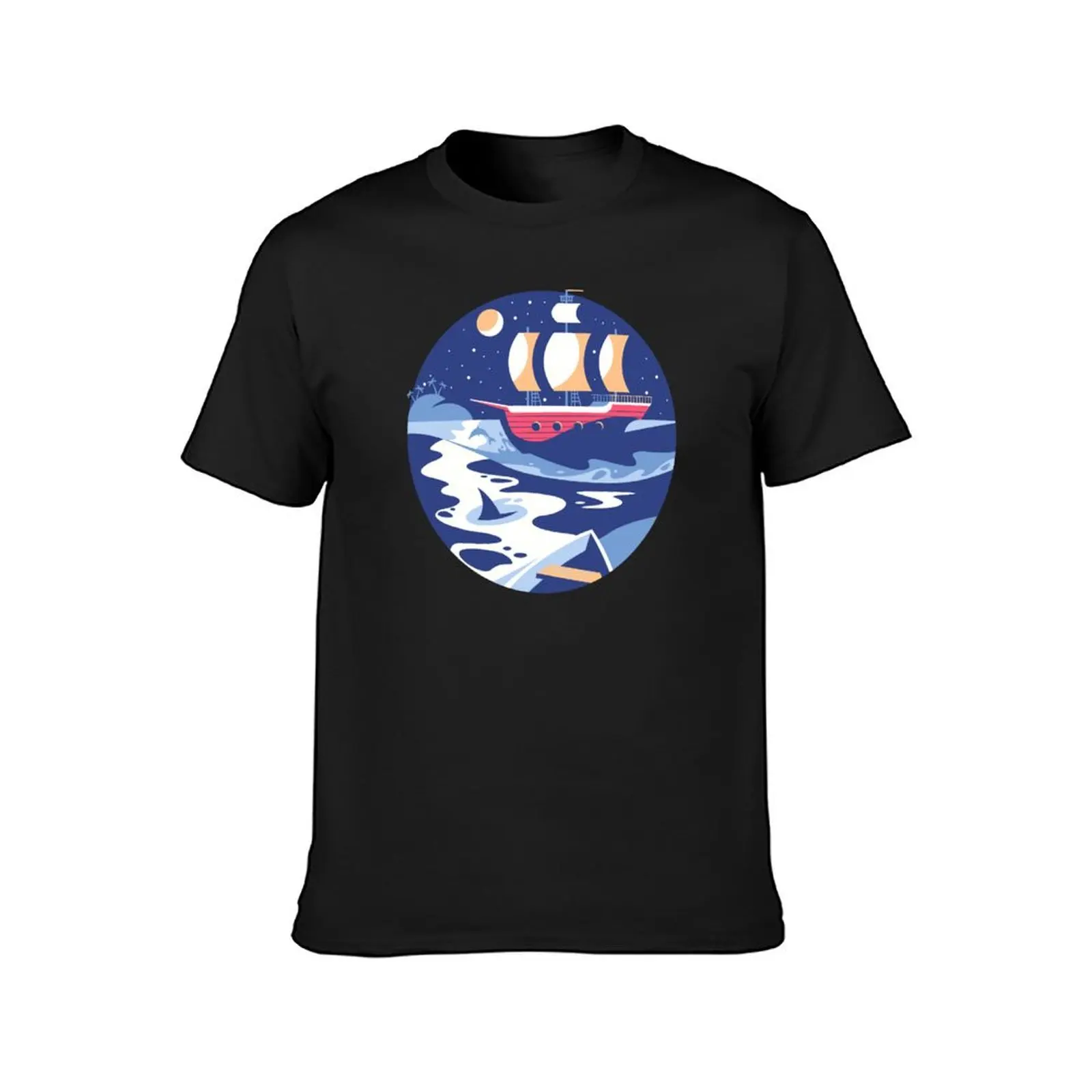 Moonlit Voyage: Ship Battling the Waves T-Shirt sports fans quick drying aesthetic clothes plain Men's clothing