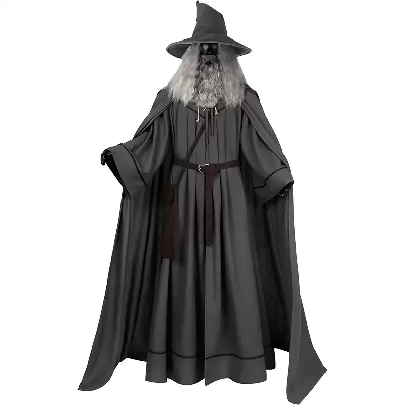 Movie Gandalf Cosplay Costume Grey Outfits Sorcerer Cos Cloak Cape Hat Suit Uniform Halloweeen Carnival Perform Clothes For Men