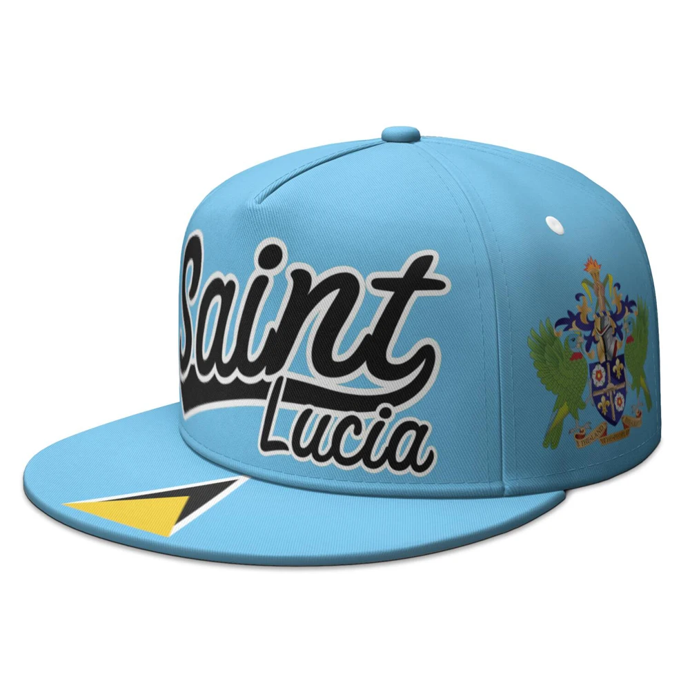 Saint Lucia Flat Brimmed Cap Custom Made Name Number Hip-hop Hat Nation Flag Lc Country College Print Text Photo Logo Headgear