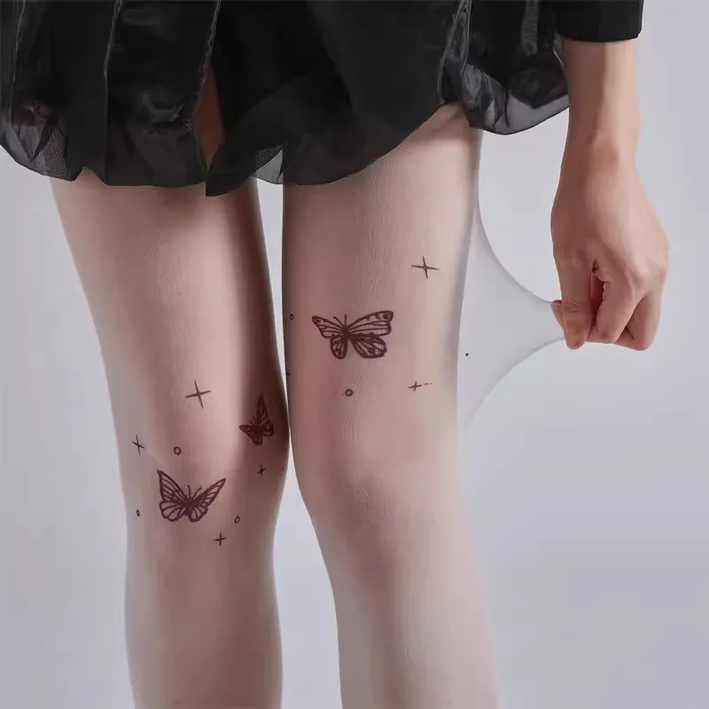 Gothic Butterfly Stockings Lingerie Women Girls Y2k Lolita Thigh High Tights Pantyhose Kawaii Japanese Sexy Ultra-thin Leggings