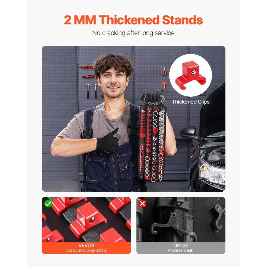 Set di organizer per prese portatili recentemente aggiornato 2 pezzi 160 clip Vassoio per prese in acciaio metrico SAE