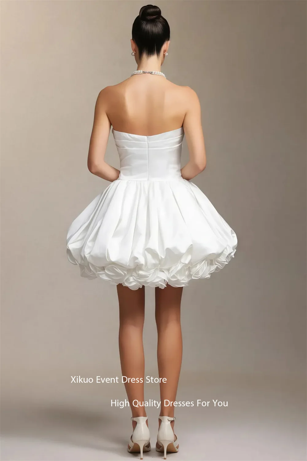 Xikuo 恋人 3D 花裾のウェディングドレスふくらん A ライン Vestidos デ ノビアロマンチックなミニ丈ローブデマリーカスタマイズ