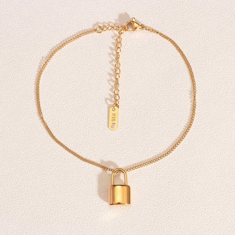 

LESIEM aliexpress PVD /stainless_steel color Lady anklets Simple small lock anklet leg jewelry High Quality Jewelry