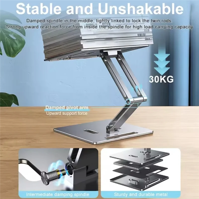 AT93-Aluminum Alloy Book Stand For Reading Adjustable Foldable Book Holder Multi Heights Angles For Reading Books, Tablets