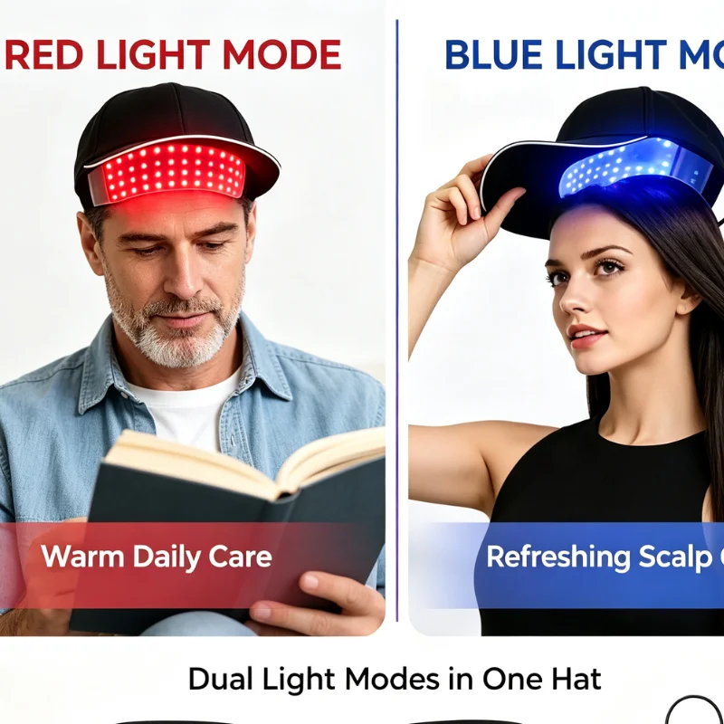 100PCS LED 3 Wavelength 460nm 660nm 850nm Red Light Therapy Cap for Hair Regrowth Scalp Care USB Charging Men Women