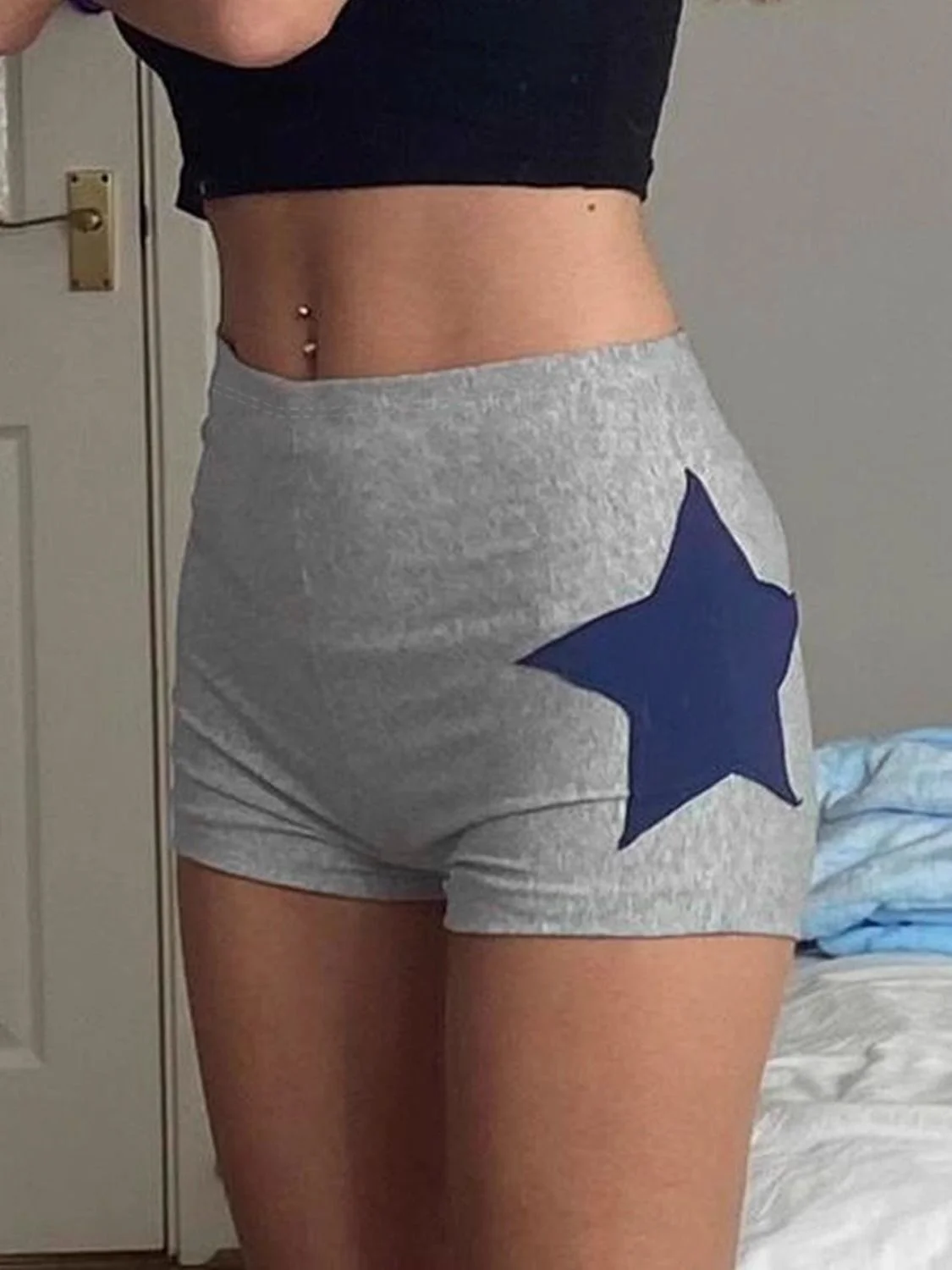 

Women's High Waist Star Print Biker Shorts - Bodycon Elastic Waist Workout Shorts Casual Summer Streetwear Shorts