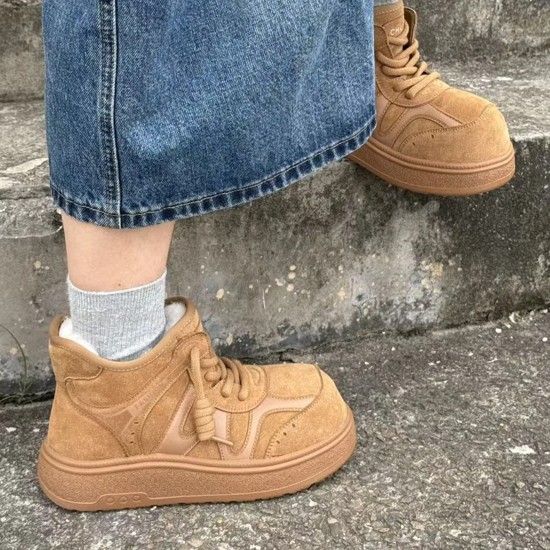 

Winter New Casual Leather Thick-soled Warm Snow Boots Cover Feet Versatile Kapibara Women's Cotton Shoes