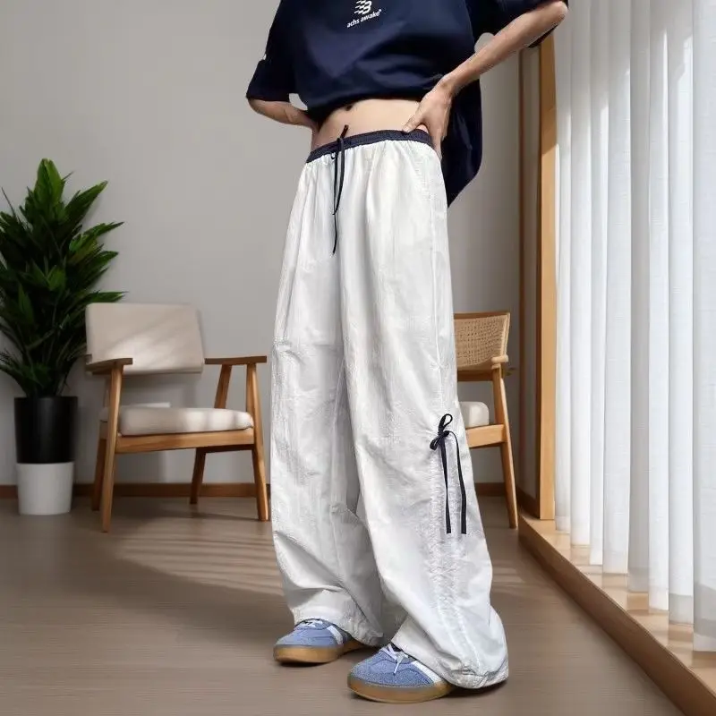 Extra Large Size 300 Catties American Retro Bow Casual Wide-leg Pants Loose and Versatile Straight Floor Pants