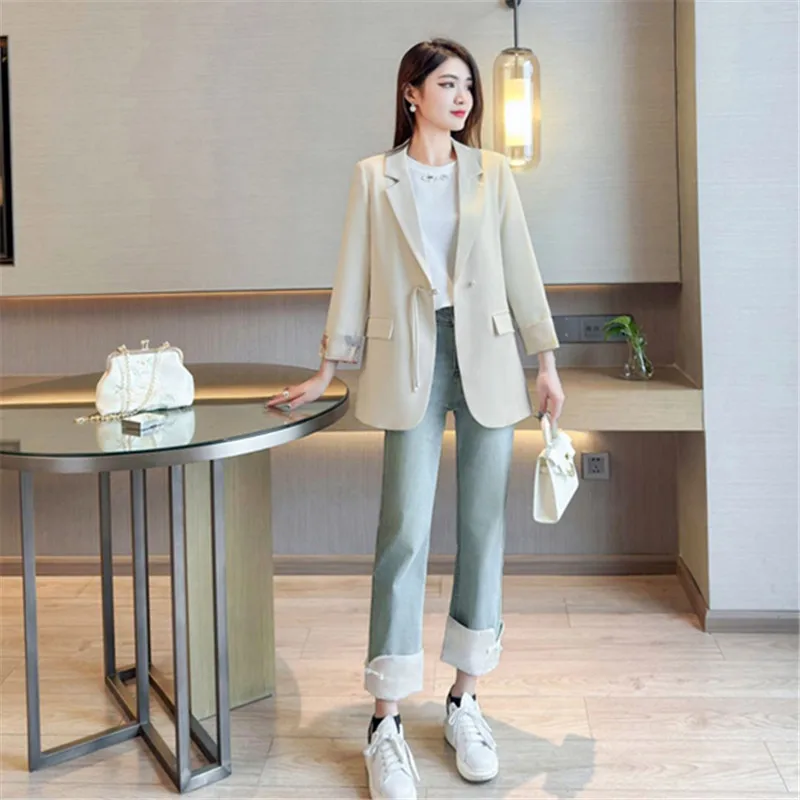 Jaqueta nacional de vento estilo chinês para mulheres, blazer de manga comprida, casaco de costura feminino, novo para primavera e outono, 2024