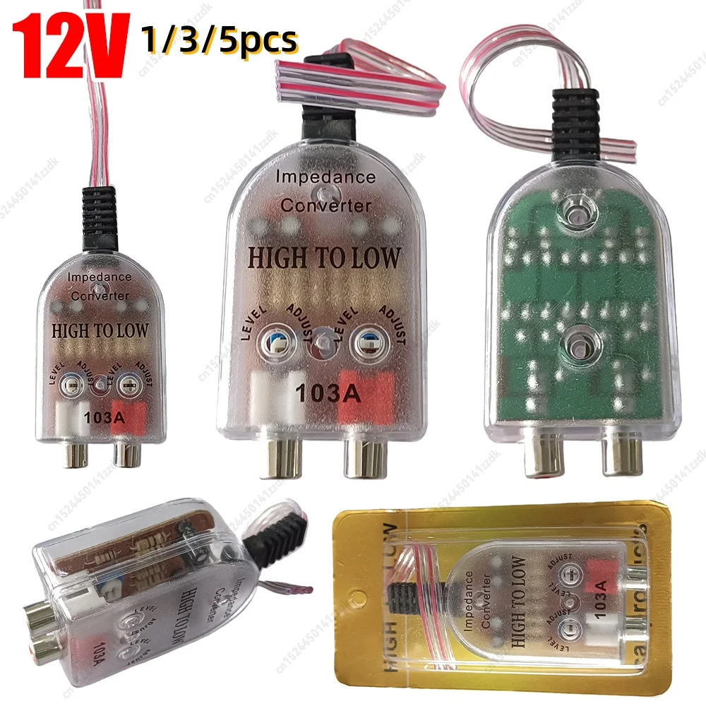 1-5 unidades Adaptador de señal de altavoz de alto nivel a RCA de bajo nivel de 12V para coche, convertidor de subwoofer de alto a bajo nivel, filtro de impedancia de audio en salida