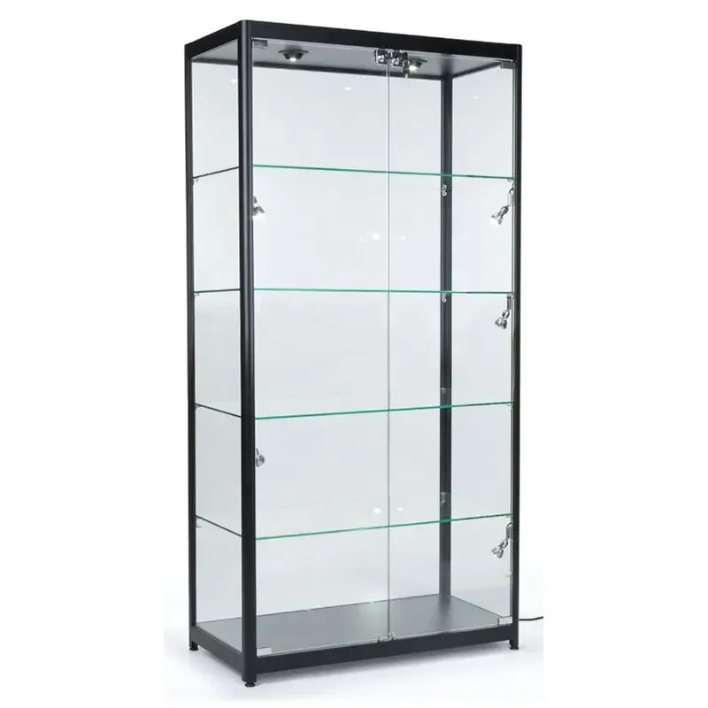 

customized.China Retail Store Lighted Show Glass Display Aluminum Frame Display Cabinet with Adjustable Glass Shelves