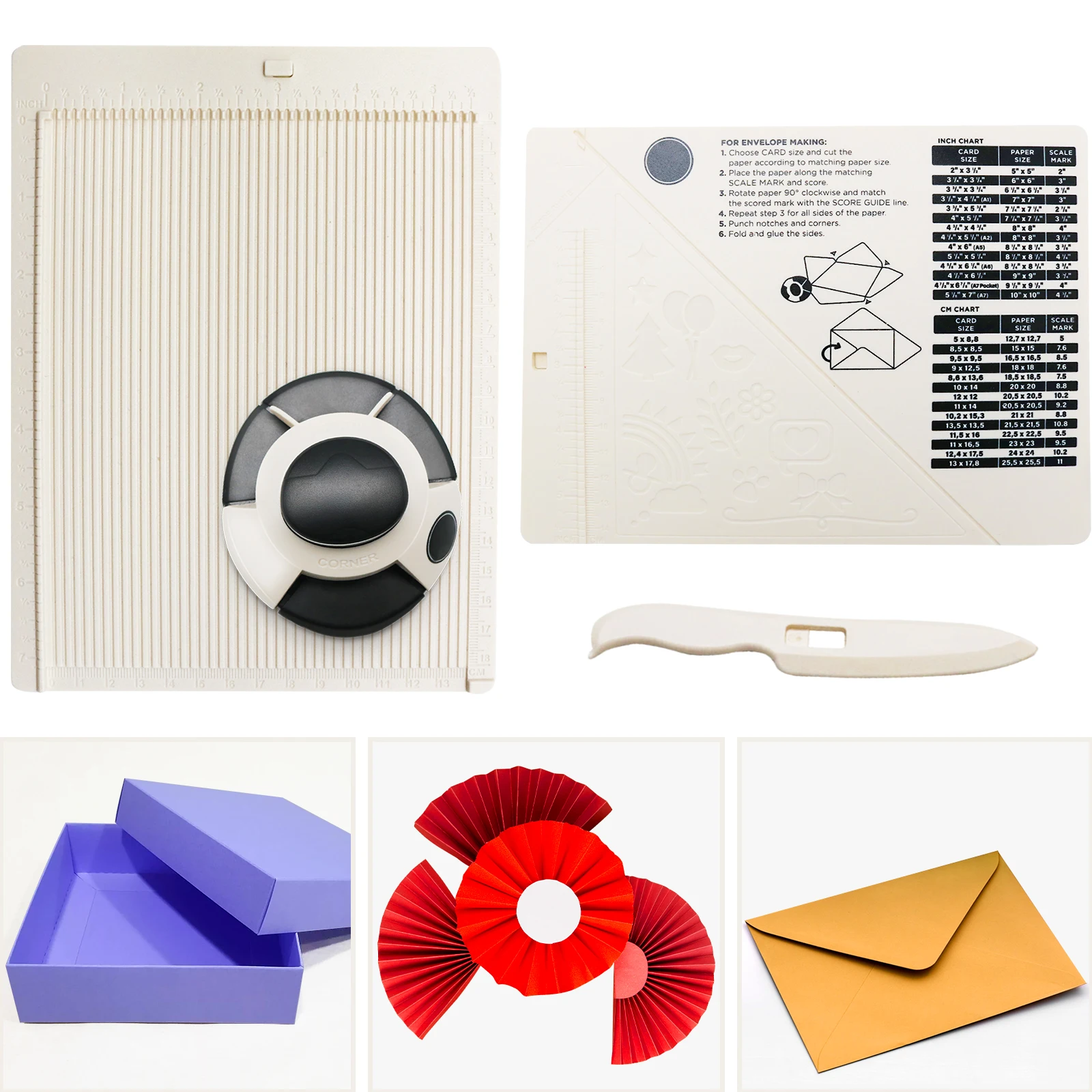 Scoring Board Envelop Making Kit Maker Cutter Board Stylus Tool Corner puncher rounder Tab Planner Puncher Craft Paper Cutter