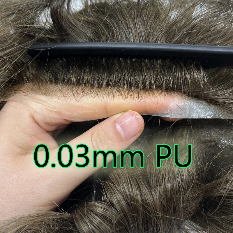 0.03mm Ultra-Thin Skin Invisible Wig Male Natural Hairline Men Capillary Prosthesis Men Toupee Human Hair System Unit Hairpiece