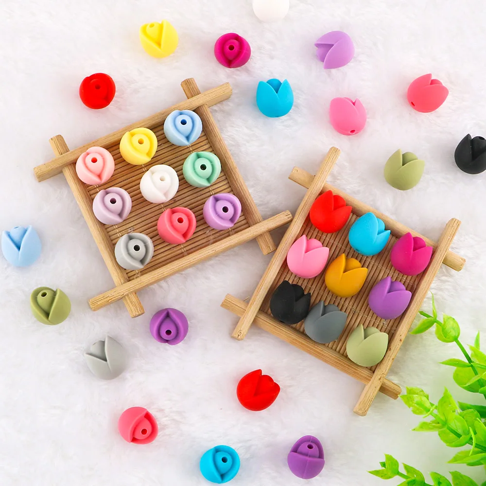 18 teile/los Farbige Blume Knospe Silikon Perlen Für Schmuck DIY Halsketten Armbänder Ohrringe Vorhang Schnur Schlüsselbund Zubehör