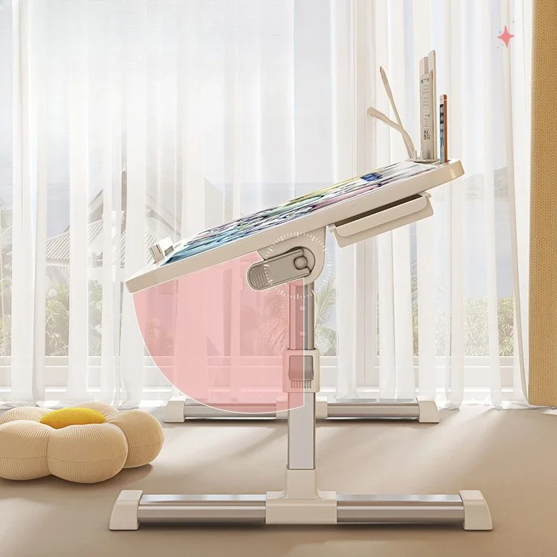 Lifting Bedside Laptop Table Height Adjustable Foldable Study Desk with Drawer, 0-45° Tilt, T-Shaped Stable Legs for Students