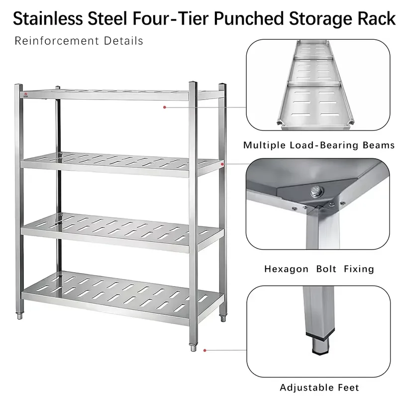 Commercial Stainless Steel Storage Rack Heavy Perforated Shelving for Kitchen Restaurant Food Organizer
