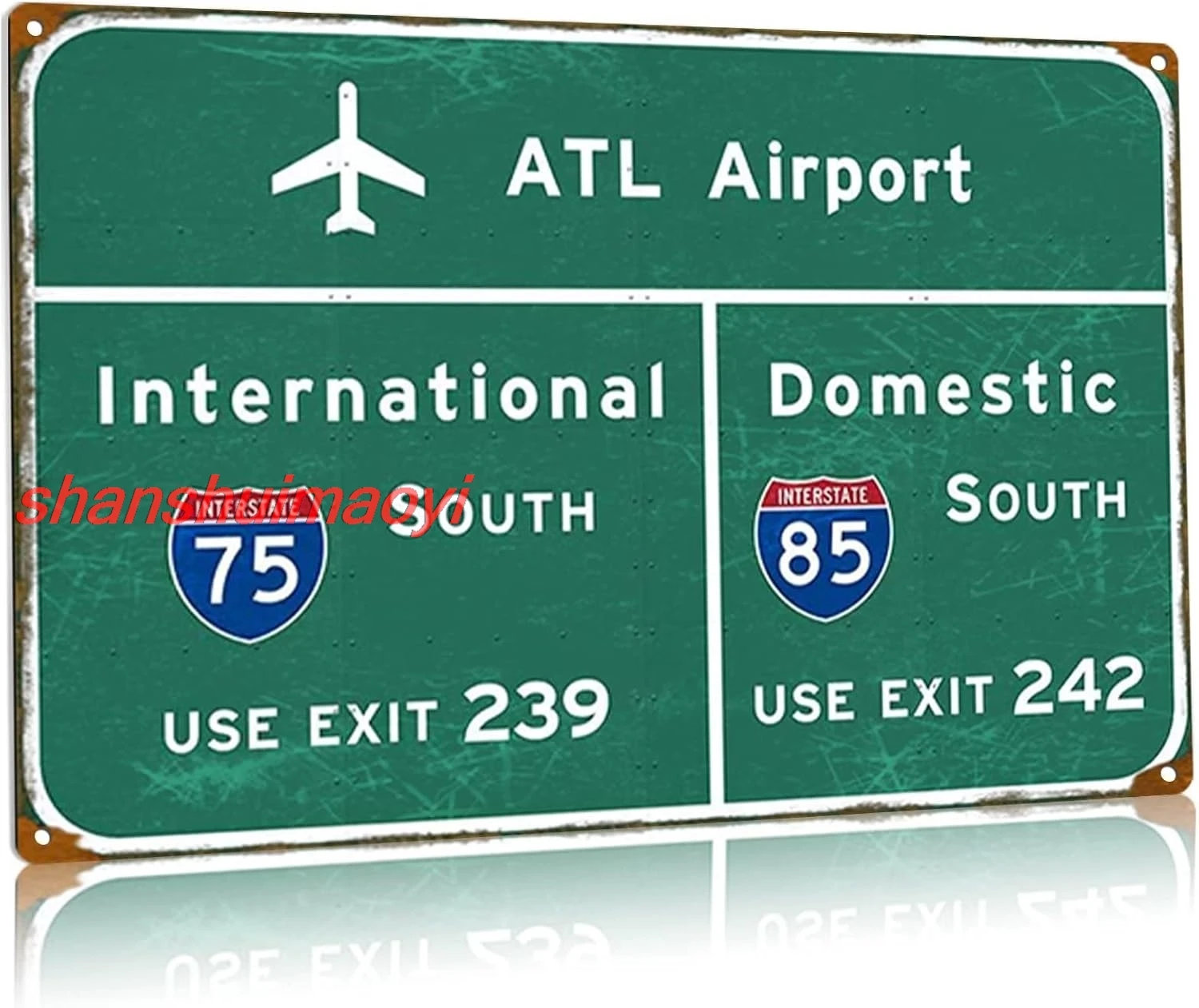 Airport Metal Tin Signs Atlanta Atl Airport Highway Poster Sign Interstate I-75 I-85 South Direction Indication Georgia  SHANSUI