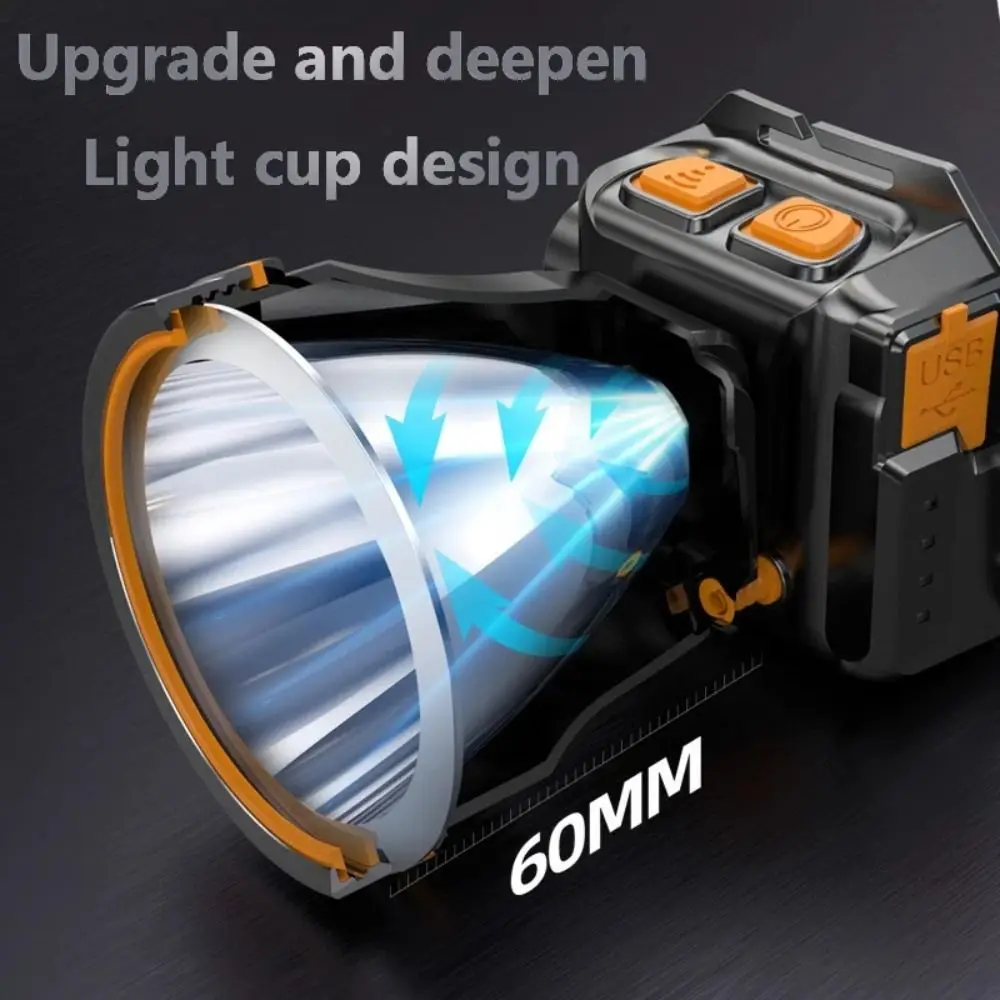 USB Rechargeable Sensor Headlights Waterproof Long-Range Head Flashlight Super Bright Power Display LED Headlamp Night Fishing