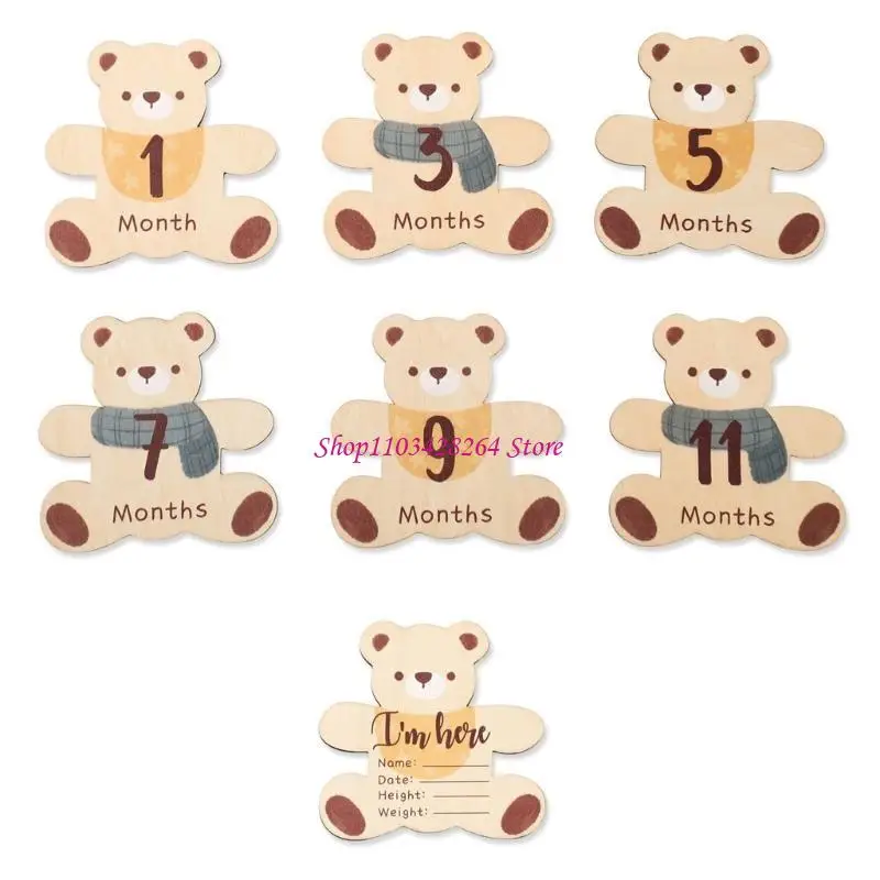 1 Set Double-Sided Wooden Baby Memory Recording Board Landmark Photo Props for Monthly Celebrations and Keepsakes
