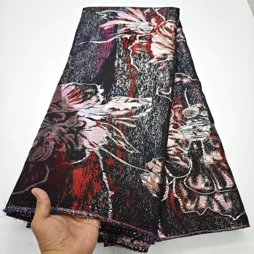 

Fuchsia African Brocade Jacquard Fabric Damask Material Nigerian Gilding Lace Brocard Tissu 5 Yard Dentelle Africaine
