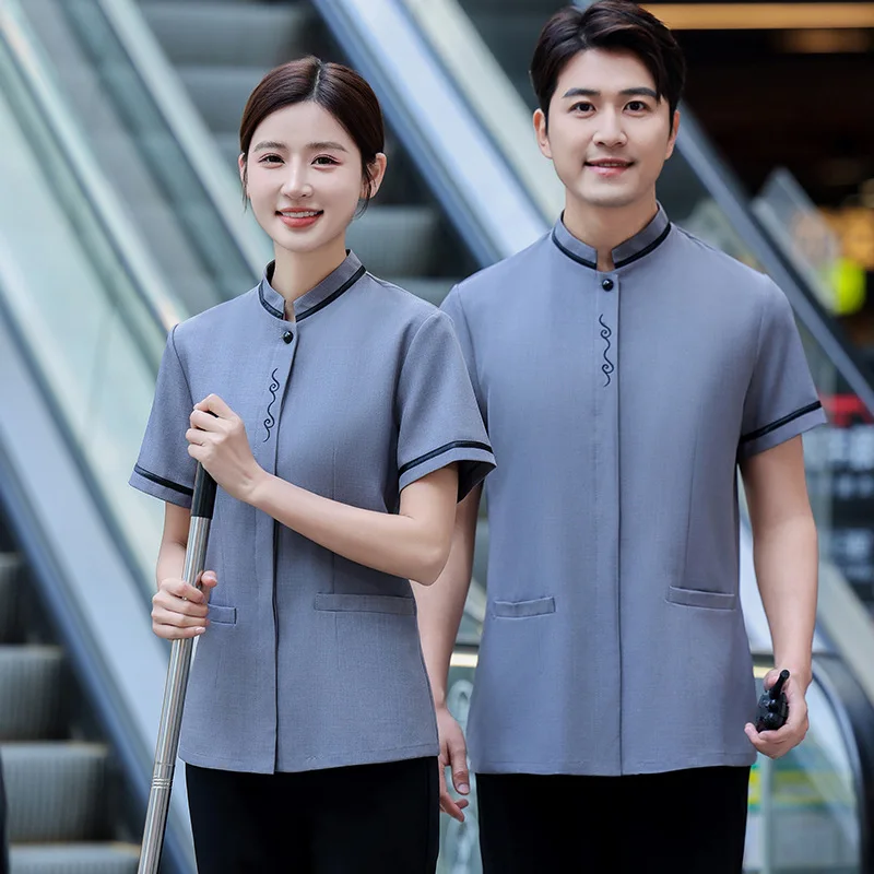 Hotel Room Cleaning Staff Uniform Short Sleeve Mall Sales Office Property Cleaning Auntie Workwear Set Unisex