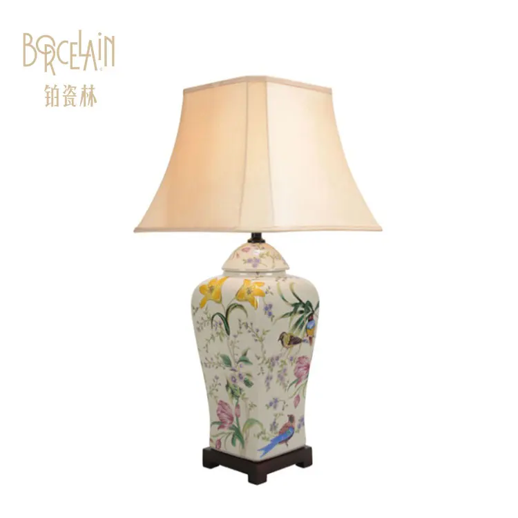 

Popular Flower and Bird Design Pictorial Ceramics Dimmable Led Decorative Table Lamp