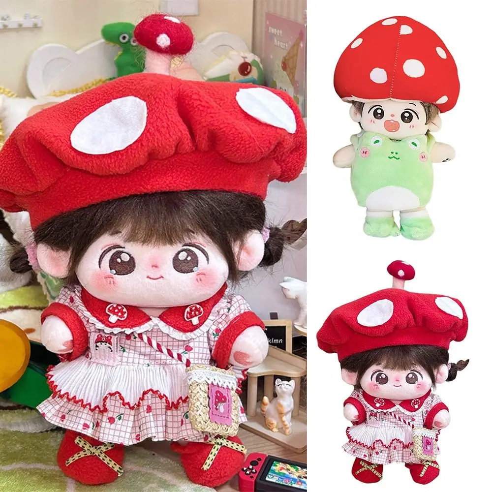 Kawaii 20CM Doll Clothes Cartoon Mushroom Shoes Bag Plush Overalls Photo Props Playing House Replacement Outfit Gift Toy