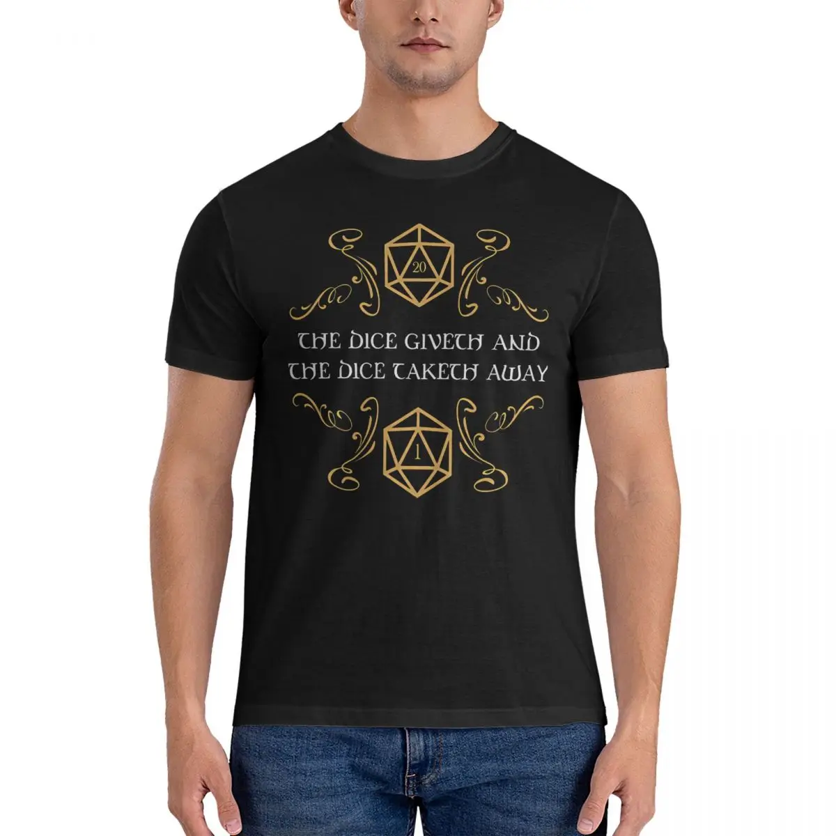 The Dice Giveth And Taketh Away Natural 20 And Critical Fail Men T Shirts D-Dungeons And Dragons DND Funny T Short Sleeve Round