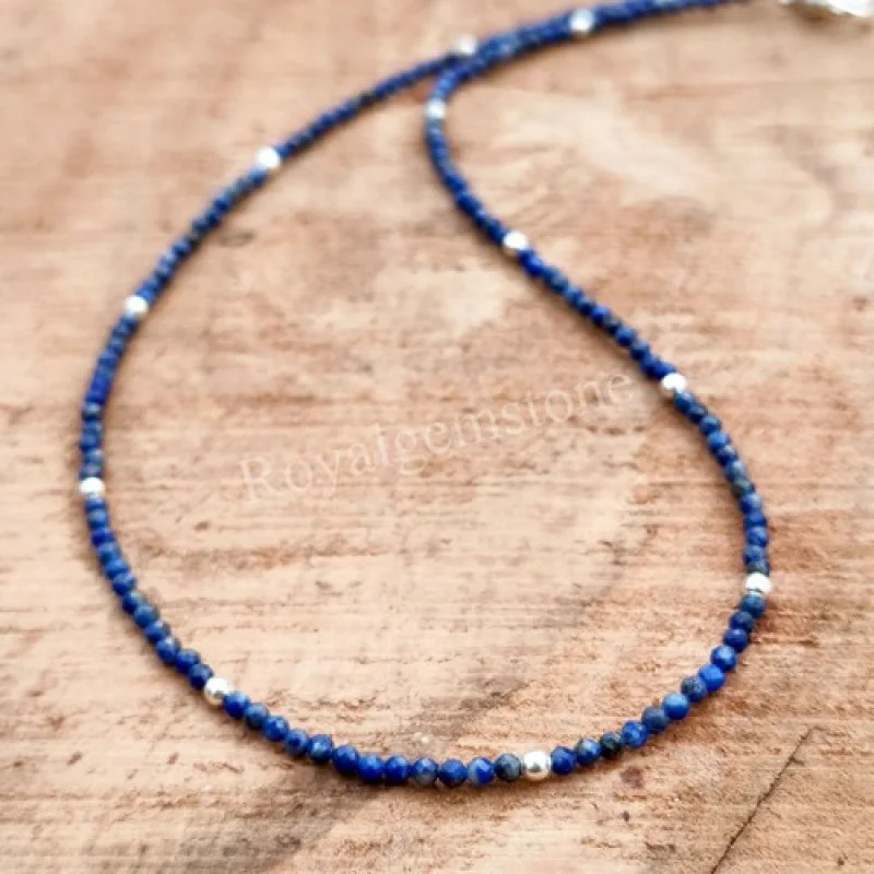 Natural Lapis Lazuli 2mm Faceted Round Beads, Beaded Necklace