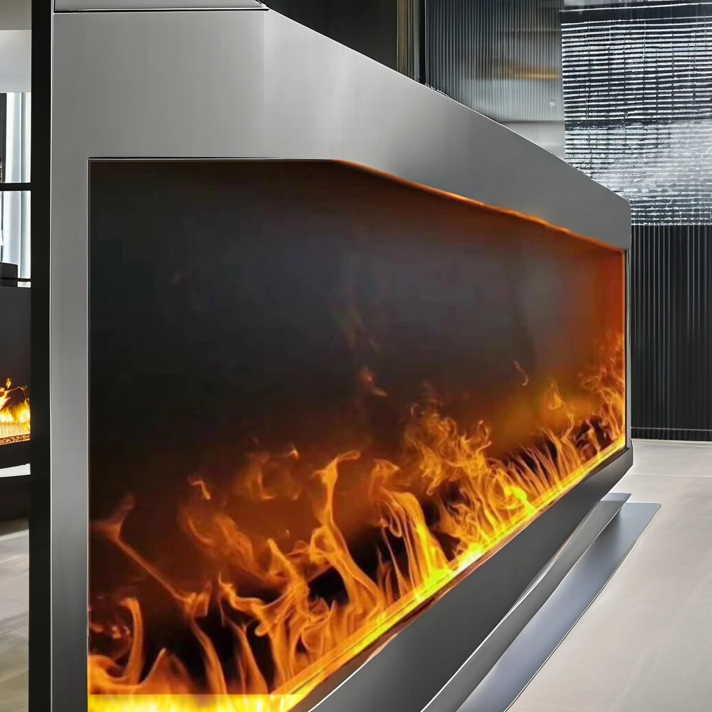 Chauffage de cheminée moderne compatible WiFi, télécommande intégrée en langue française pour usage intérieur, métal australien et acier
